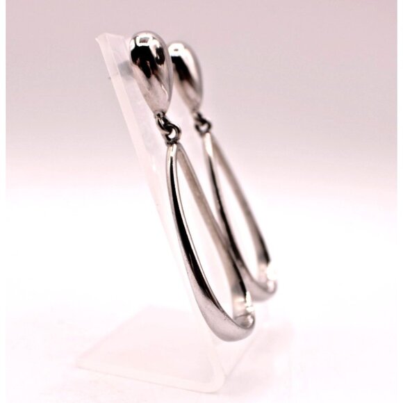Oval Hoop Drop Earrings Dangle Silver Tone Large Size 3" Fashion Jewelry Pierced - Picture 2 of 8